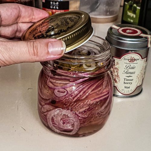 Vegan Recipes Cacao-Shamaness Red Pickled Onion in a jar