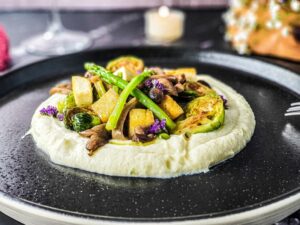 Vegan Recipes Cacao-Shamaness Vegan Tofu and Winter Veg with Vegan Cauliflower Puree and Vegan White Wine Sauce