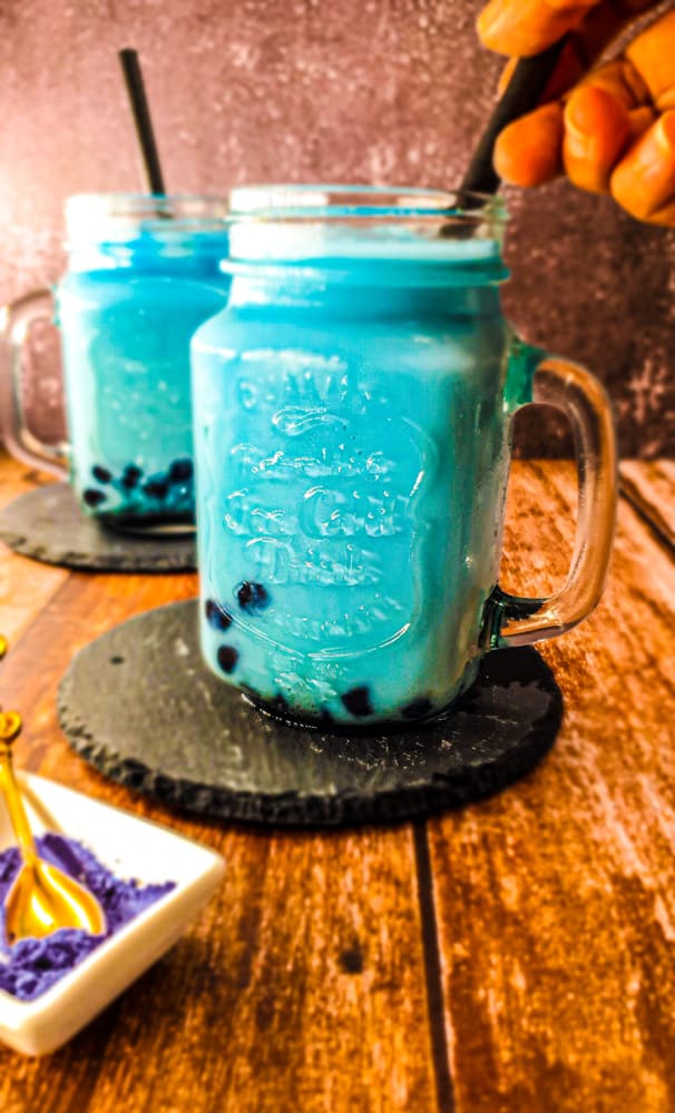 Vegan Recipes Cacao-Shamaness Vegan Blueberry Bubble Milk Tea with Tapioca Pearls