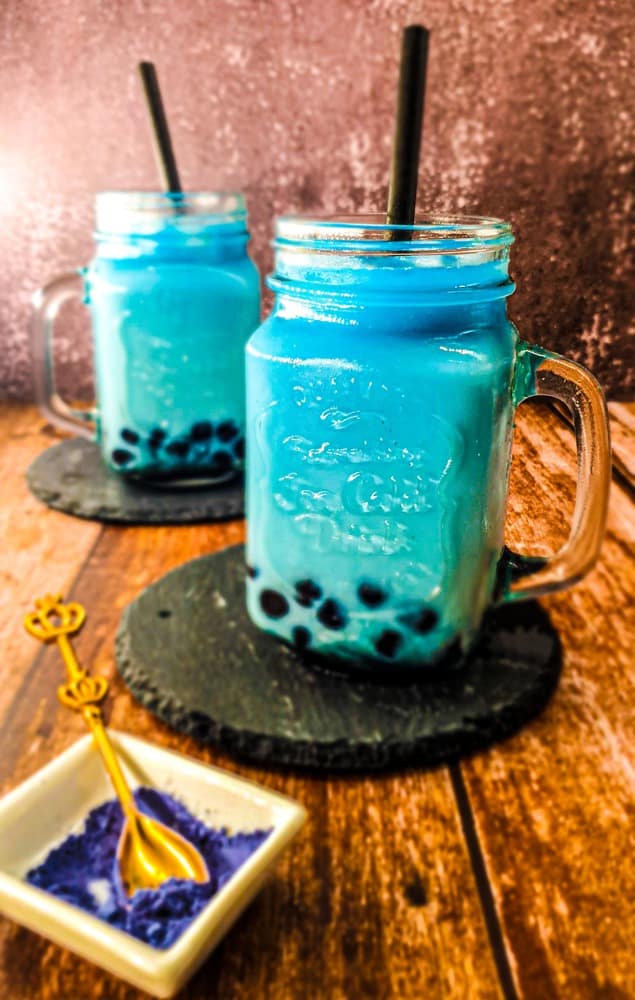 Vegan Recipes Cacao-Shamaness Vegan Blueberry Bubble Milk Tea with Tapioca Pearls