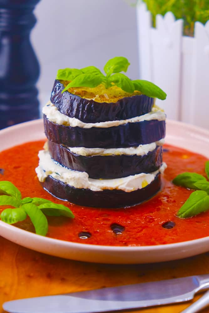 Vegan Recipes Cacao-Shamaness Vegan Eggplant Ricotta Stacks